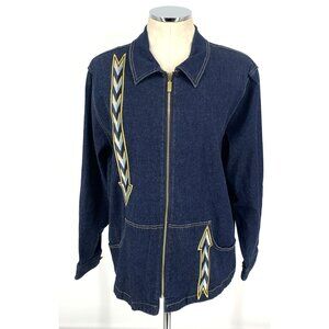 Bob Mackie Wearable Art Women's Jacket Denim Embroidered Arrows Sz XL